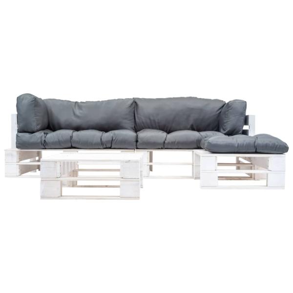 4-tlg. Paletten-Lounge-Set mit Kissen in Grau Holz