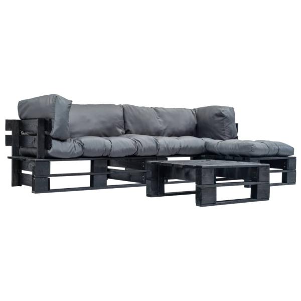 ARDEBO.de - 4-tlg. Garten-Lounge-Set aus Paletten mit Grauen Kissen Holz