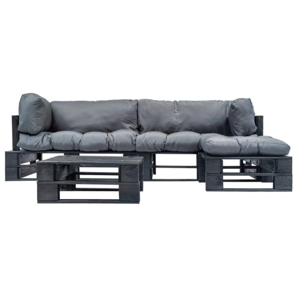 4-tlg. Garten-Lounge-Set aus Paletten mit Grauen Kissen Holz