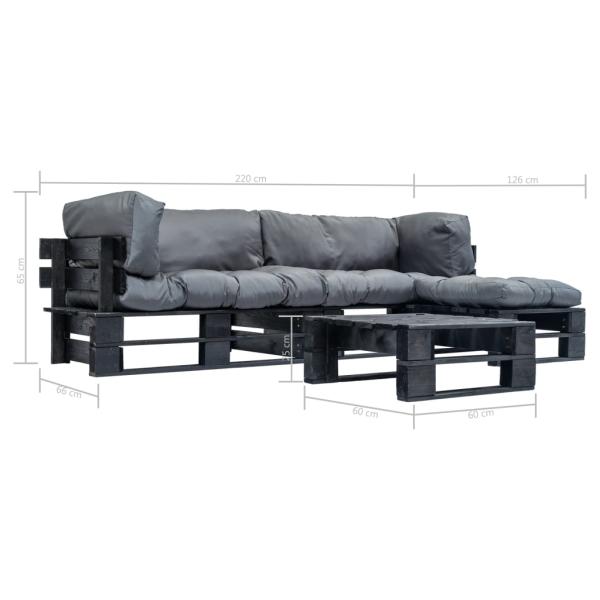 4-tlg. Garten-Lounge-Set aus Paletten mit Grauen Kissen Holz