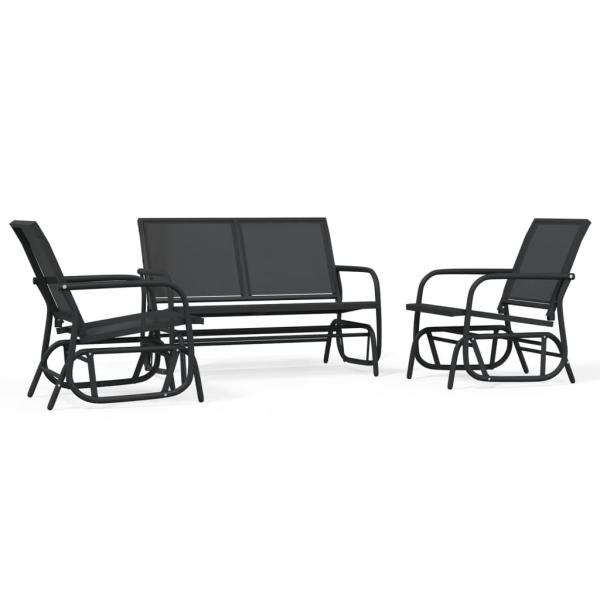 3-tlg. Garten-Lounge-Set Schaukel Schwarz Textilene und Stahl