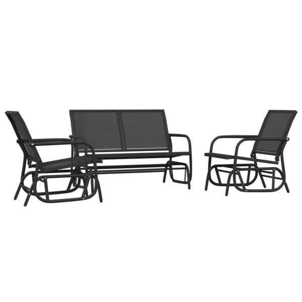 3-tlg. Garten-Lounge-Set Schaukel Schwarz Textilene und Stahl