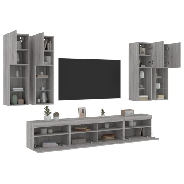 7-tlg. TV-Wohnwand mit LED-Leuchten Grau Sonoma