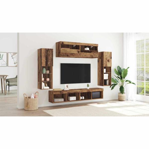 TV-Schrankset mit LED-Lichtleisten 6 pcs Altholz Holzwerkstoff