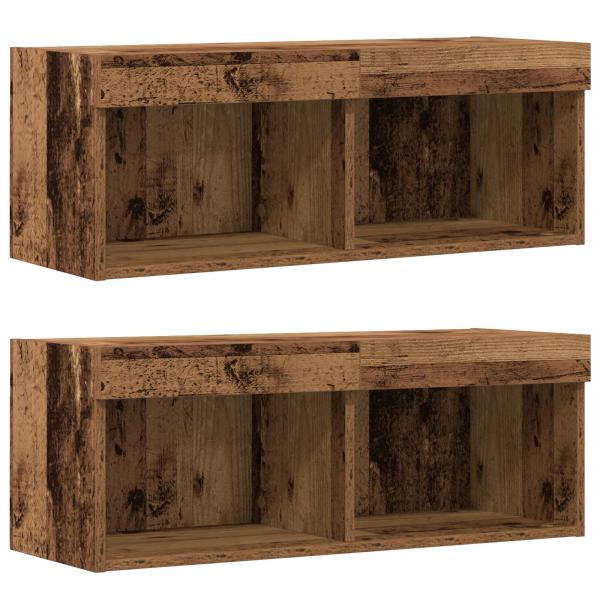 TV-Schrankset mit LED-Lichtleisten 8 pcs Altholz Holzwerkstoff