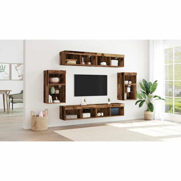 TV-Schrankset mit LED-Lichtleisten 8 pcs Altholz Holzwerkstoff