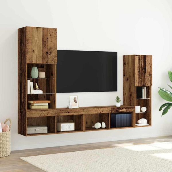 ARDEBO.de - TV-Schränk mit LED-Lichtleisten 4 pcs Altholz Holzwerkstoff