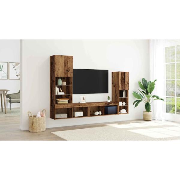 TV-Schränk mit LED-Lichtleisten 4 pcs Altholz Holzwerkstoff