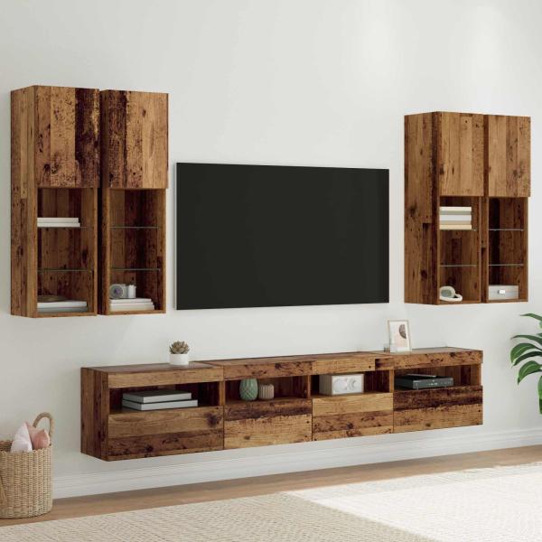 ARDEBO.de - TV-Wandschrank-Set mit LED-Lichtern 7 Stk. Altholz