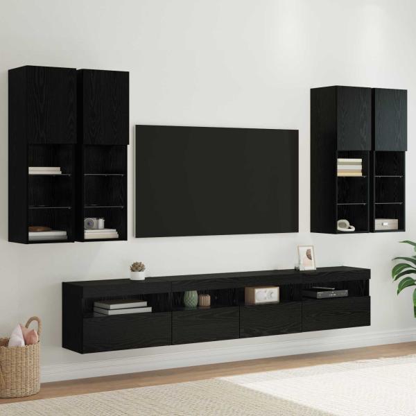 ARDEBO.de - TV-Wandschrank-Set mit LED-Lichtern 7 Stk. Schwarz Eichen-Optik