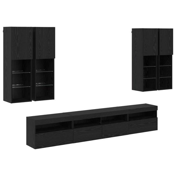 TV-Wandschrank-Set mit LED-Lichtern 7 Stk. Schwarz Eichen-Optik