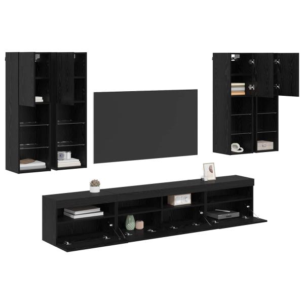 TV-Wandschrank-Set mit LED-Lichtern 7 Stk. Schwarz Eichen-Optik