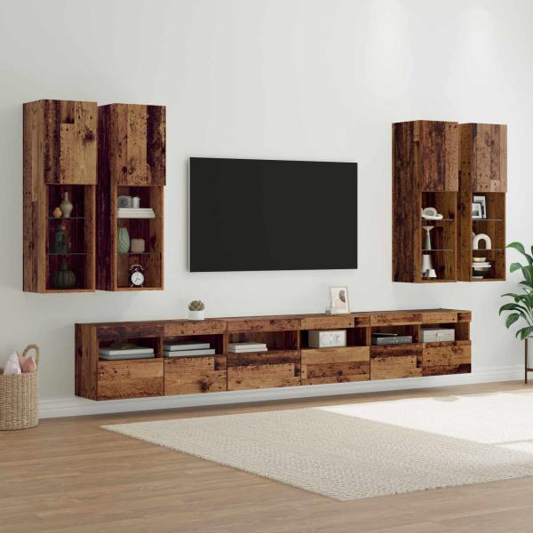ARDEBO.de - TV-Wandregal-Set 7 stk. Altholz Holzwerkstoff