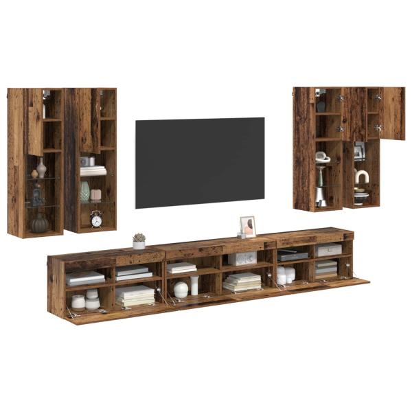 TV-Wandregal-Set 7 stk. Altholz Holzwerkstoff