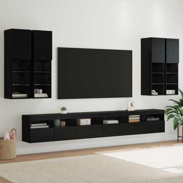 ARDEBO.de - TV-Wandregal-Set 7 stk. Schwarz Eichen-Optik Holzwerkstoff