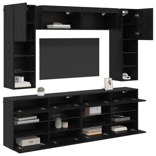 TV Wandmöbel Set mit LED 6 Stk. Schwarz Eiche Holzwerkstoff