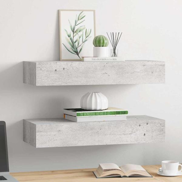 Wandregale mit Schubladen 2 Stk. Betongrau 60x23,5x10 cm MDF