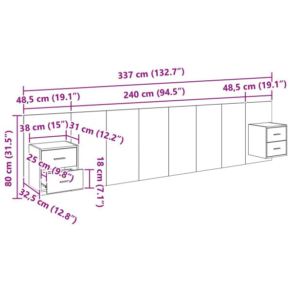 Kopfteil mit Schrank 3 Stk. Artisan-Eiche Holzwerkstoff