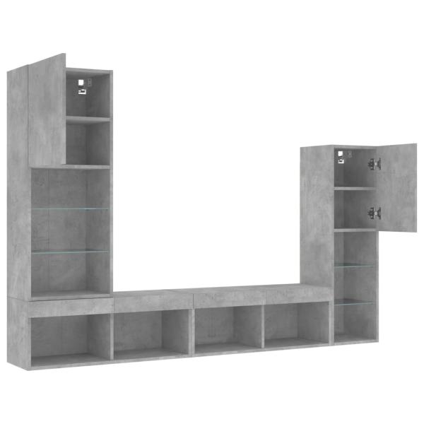 4-tlg. Wohnwand mit LED-Beleuchtung Betongrau Holzwerkstoff