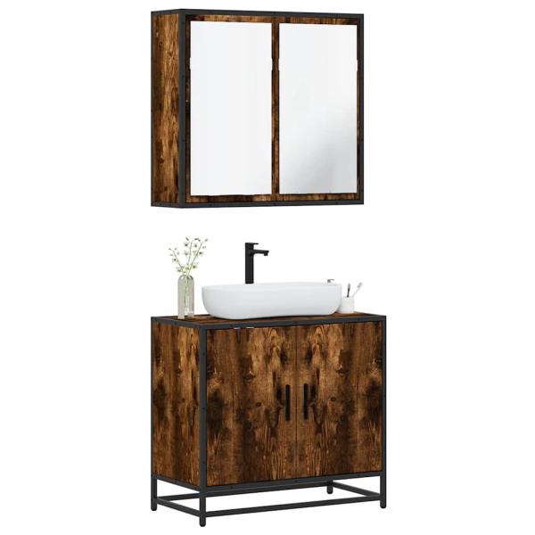ARDEBO.de - 2-tlg. Badmöbel-Set Räuchereiche Holzwerkstoff