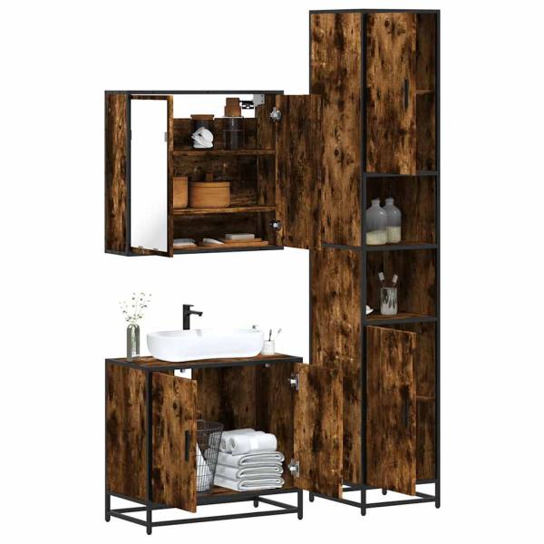 ARDEBO.de - 3-tlg. Badmöbel-Set Räuchereiche Holzwerkstoff