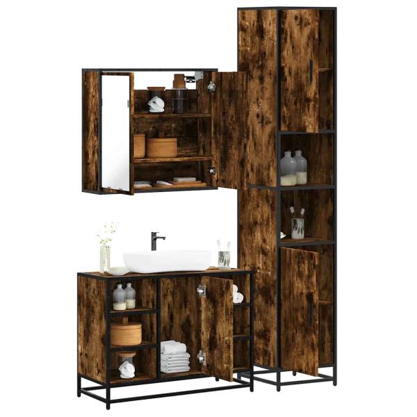 ARDEBO.de - 3-tlg. Badmöbel-Set Räuchereiche Holzwerkstoff