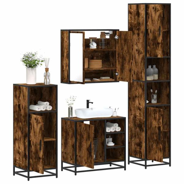 ARDEBO.de - 4-tlg. Badmöbel-Set Räuchereiche Holzwerkstoff