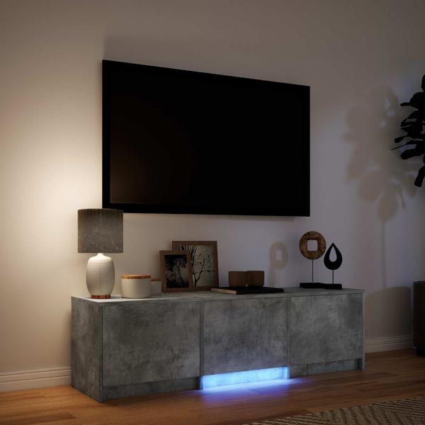 Fernsehschrank mit LED 140x34x40 cm Betongrau Holzwerkstoff