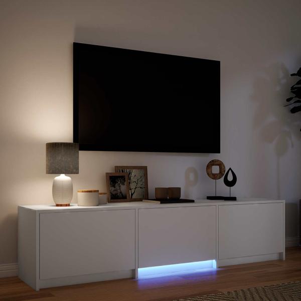 Fernsehschrank mit LED 165 x 34 x 40 cm Weiß Holzwerkstoff