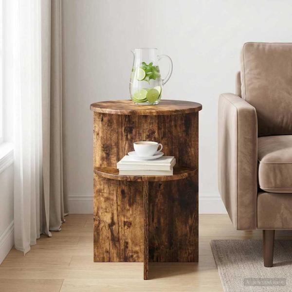 ARDEBO.de - Beistelltisch Geräucherte Eiche Ø 39,5 x 55 cm Holzwerkstoff
