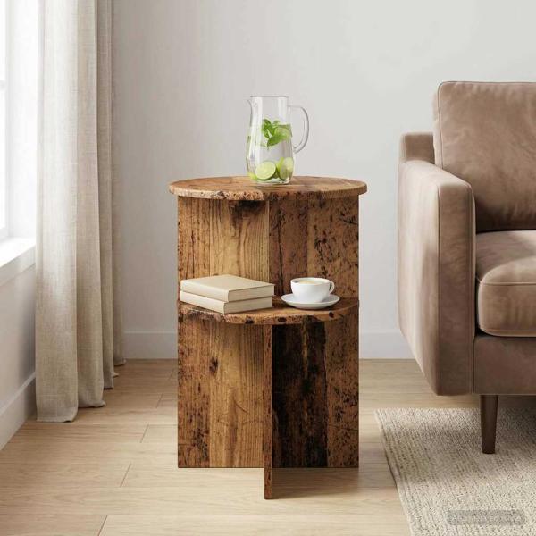 ARDEBO.de - Beistelltisch mit Speicher Altholz Ø 39,5 x 55 cm Holzwerkstoff