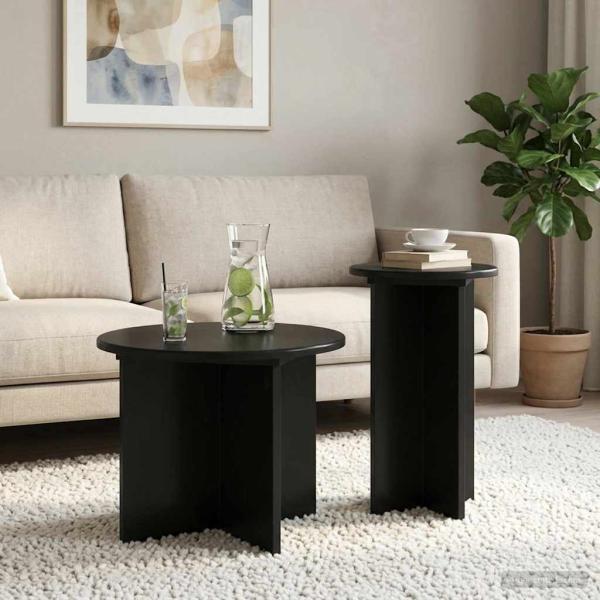 Beistelltisch-Set 2 Stk. Schwarz Eichen-Optik Ø 45 x 35 cm