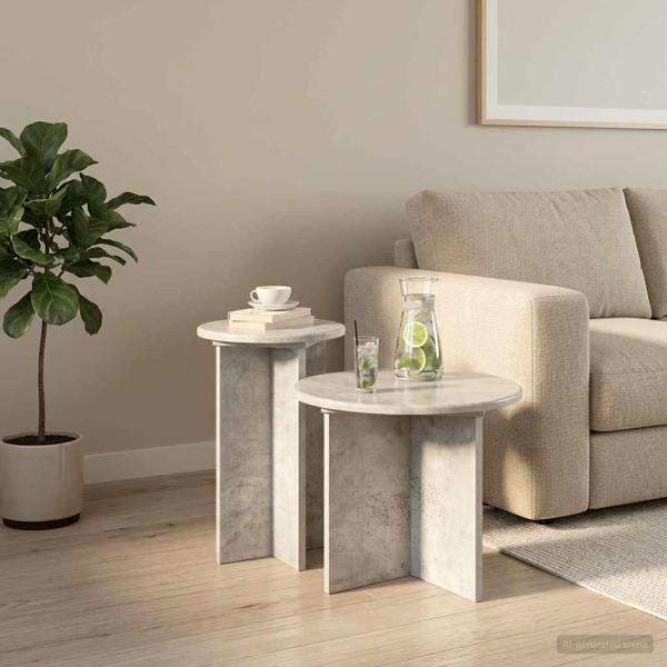 ARDEBO.de - Beistelltisch-Set 2 Stk. Betongrau Ø 45 x 35 cm Holzwerkstoff