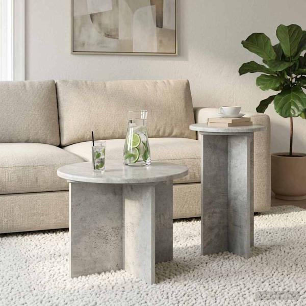 Beistelltisch-Set 2 Stk. Betongrau Ø 45 x 35 cm Holzwerkstoff