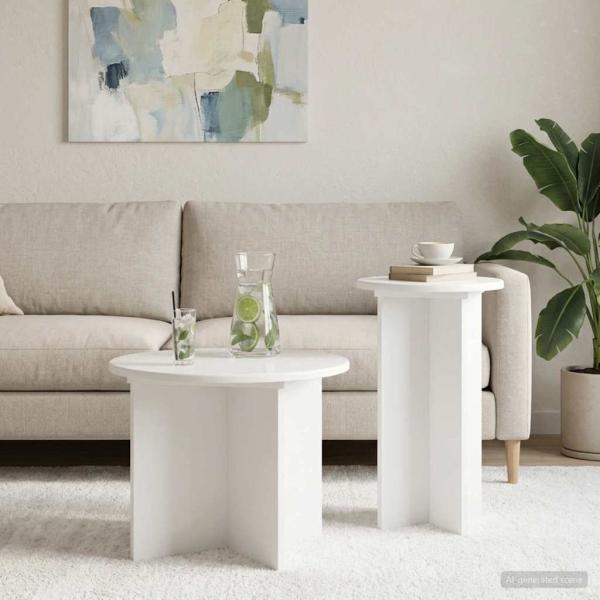 ARDEBO.de - Beistelltisch-Set 2 Stk. Hochglanz Weiß Ø 45 x 35 cm