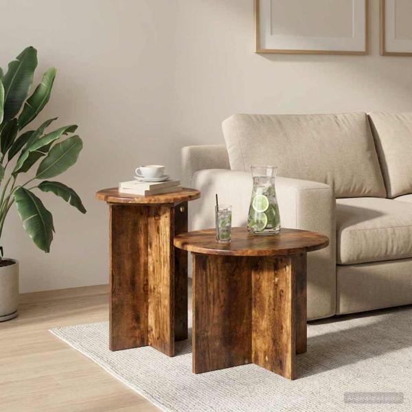 ARDEBO.de - Beistelltisch-Set 2 Stk. Räuchereiche Ø 45 x 35 cm