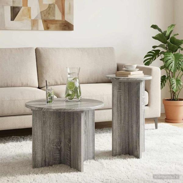 ARDEBO.de - Beistelltisch-Set 2 Stk. Sonoma-Grau Ø 45 x 35 cm Holzwerkstoff