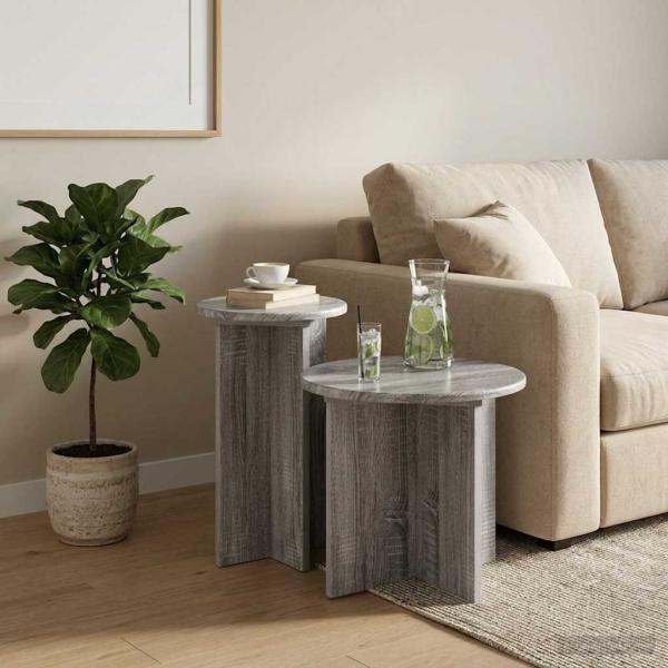 Beistelltisch-Set 2 Stk. Sonoma-Grau Ø 45 x 35 cm Holzwerkstoff