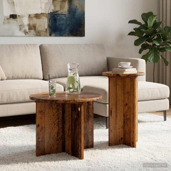 ARDEBO.de - Beistelltisch-Set 2 Stk. Altholz Ø 45 x 35 cm Holzwerkstoff