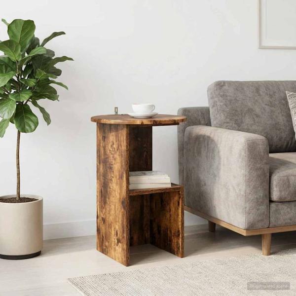 ARDEBO.de - Beistelltisch Räuchereiche Ø 39,5 x 55 cm Holzwerkstoff