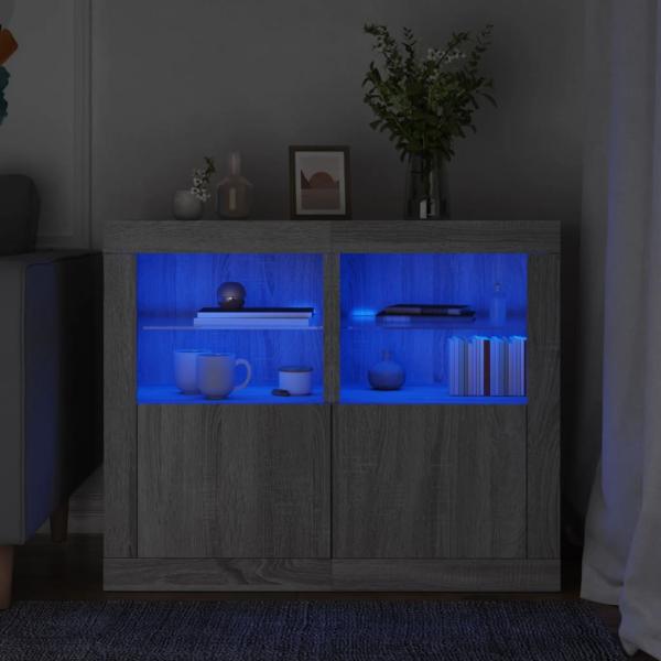 ARDEBO.de - Beistellschränke mit LED-Leuchten 2 Stk. Grau Sonoma