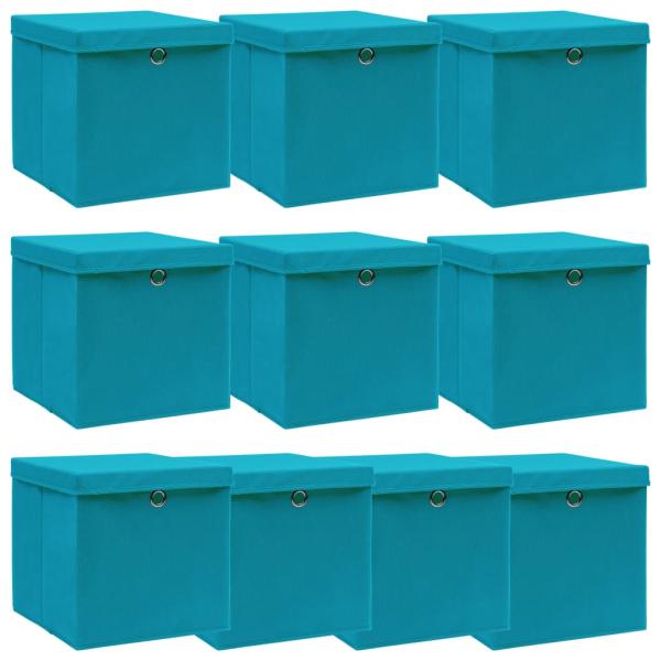 ARDEBO.de - Aufbewahrungsboxen mit Deckeln 10Stk. Babyblau 32x32x32cm Stoff