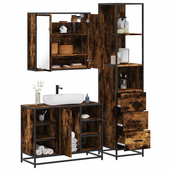 ARDEBO.de - 3-tlg. Badmöbel-Set Räuchereiche Holzwerkstoff