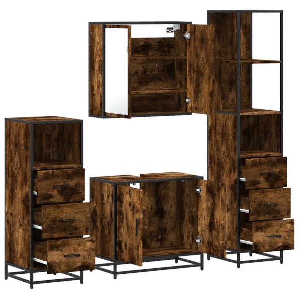 4-tlg. Badmöbel-Set Räuchereiche Holzwerkstoff