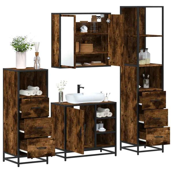 ARDEBO.de - 4-tlg. Badmöbel-Set Räuchereiche Holzwerkstoff