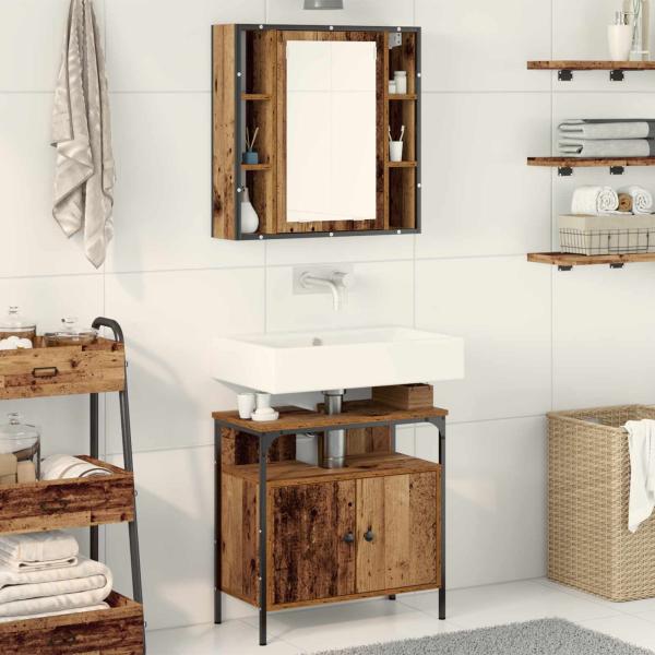 ARDEBO.de - Badezimmermöbel-Set mit Regal mit Tür 2 pcs Braun Holzwerkstoff