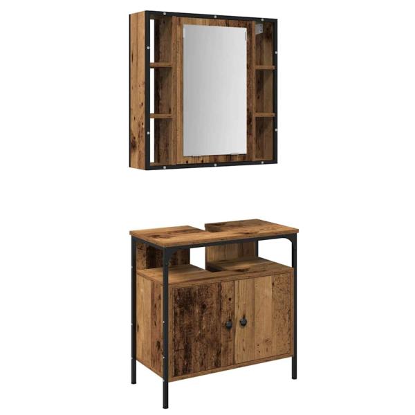 Badezimmermöbel-Set mit Regal mit Tür 2 pcs Braun Holzwerkstoff