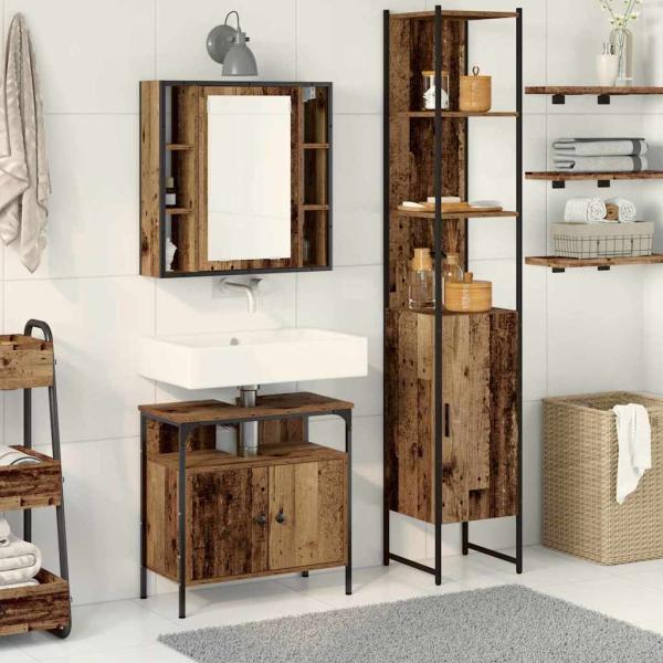 ARDEBO.de - Badezimmermöbel-Set mit Regal 3 pcs Altholz Holzwerkstoff