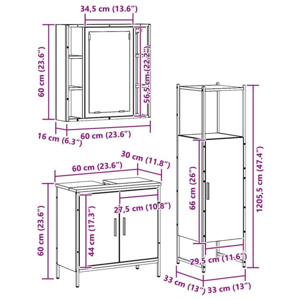 Badezimmermöbel-Set mit Regal mit Tür 3 pcs Braun Holzwerkstoff