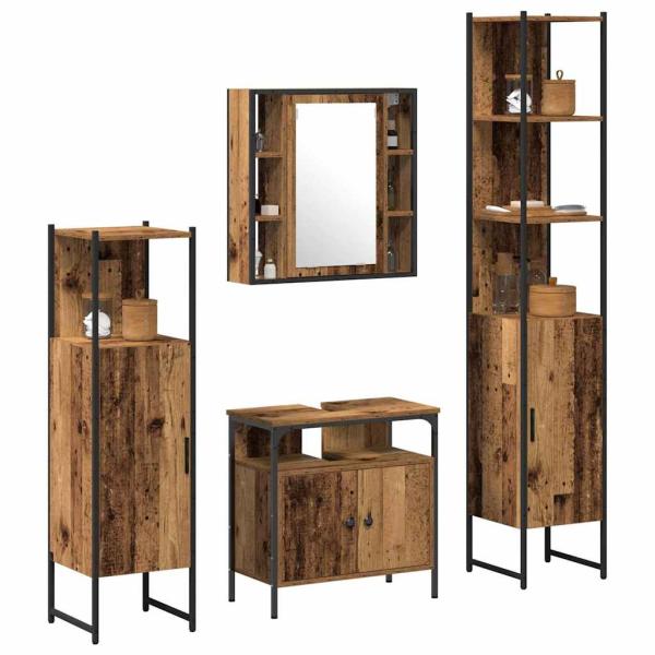 Badezimmermöbel-Set mit Regal 4 pcs Altholz Holzwerkstoff